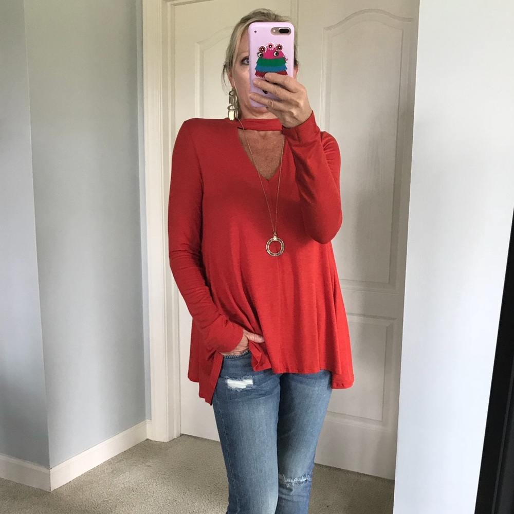 ❤️1 SMALL❤️Gorgeous Orange/Red Color Tunic - Picture 2 of 6